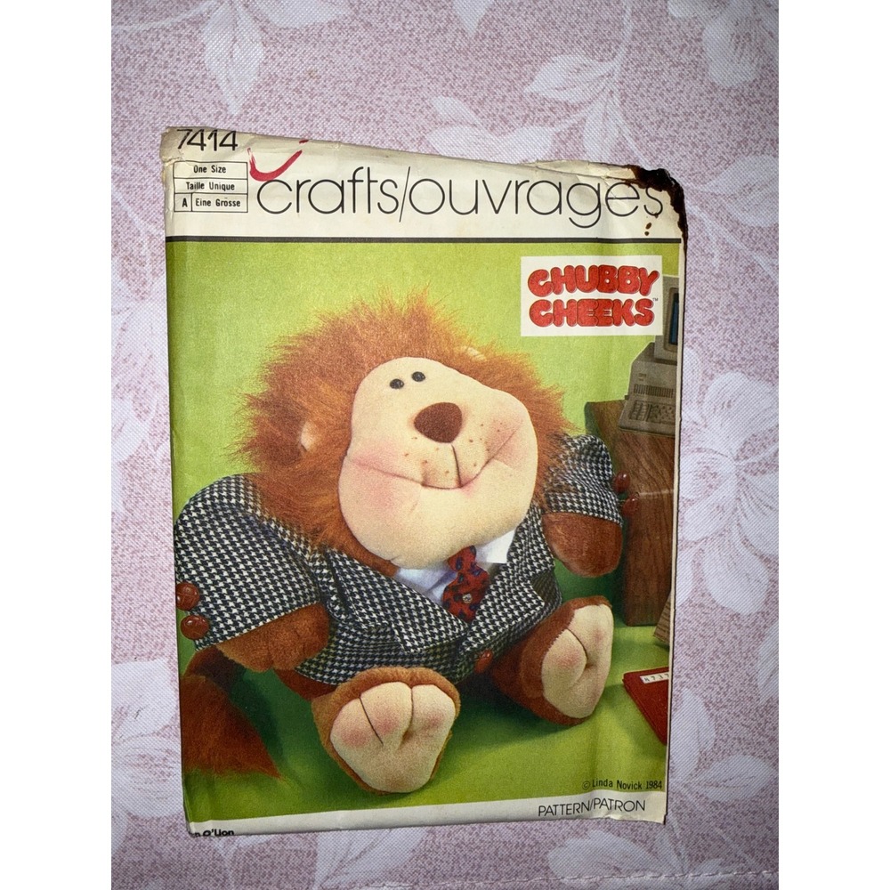 Vintage Simplicity 7414 Chubby Cheeks Ryan O‎ Lion Stuffed Animal Sewing Pattern